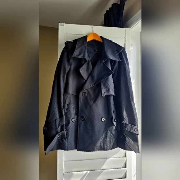 IZZUE Collection Double Breasted Pea Coat  Black Short Trenchcoat Unique size L - Picture 1 of 12